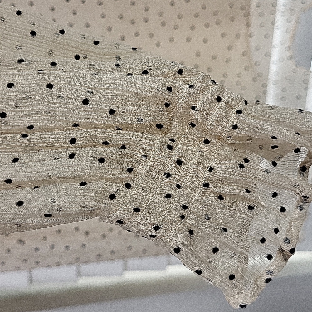 Sundance ‘Gentle Days’ 100% Silk Chiffon Ivory and Black Polka Dot Blouse. XL - Picture 7 of 11